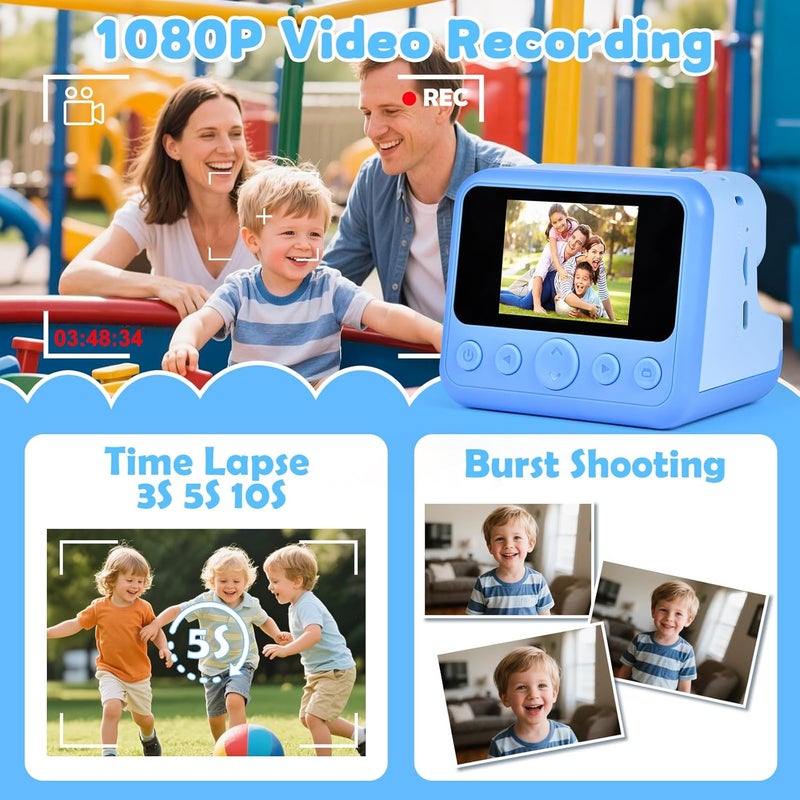 Elecoutek Kids Instant Print Camera, 30MP 1080P HD Digital Camera for Boys Girls with Color Pens & 32GB Card, Christmas Birthday Gifts Kids Toys for 3-12 Years Old (Blue) - Image 3